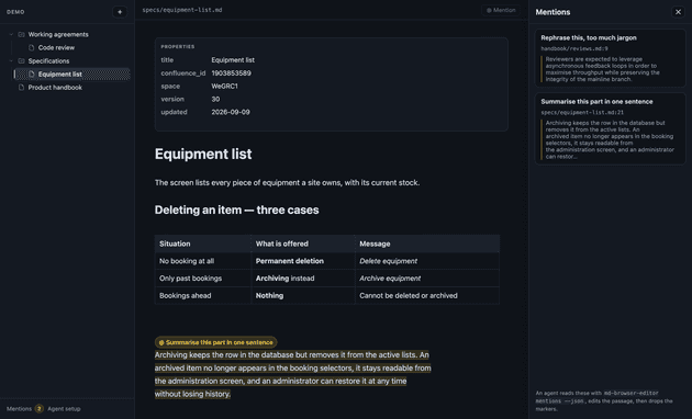 The mentions panel, listing what has been asked for