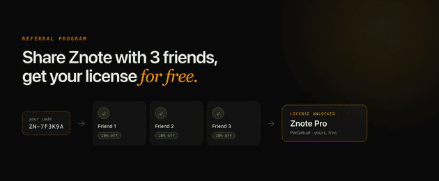 Share Znote with 3 friends, get your license for free